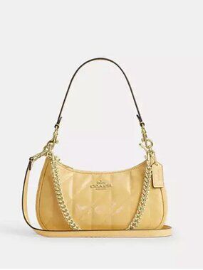 Coach Teri Shoulder Bag With Quilting Crinkle Leather Gold Soft Yellow NWT